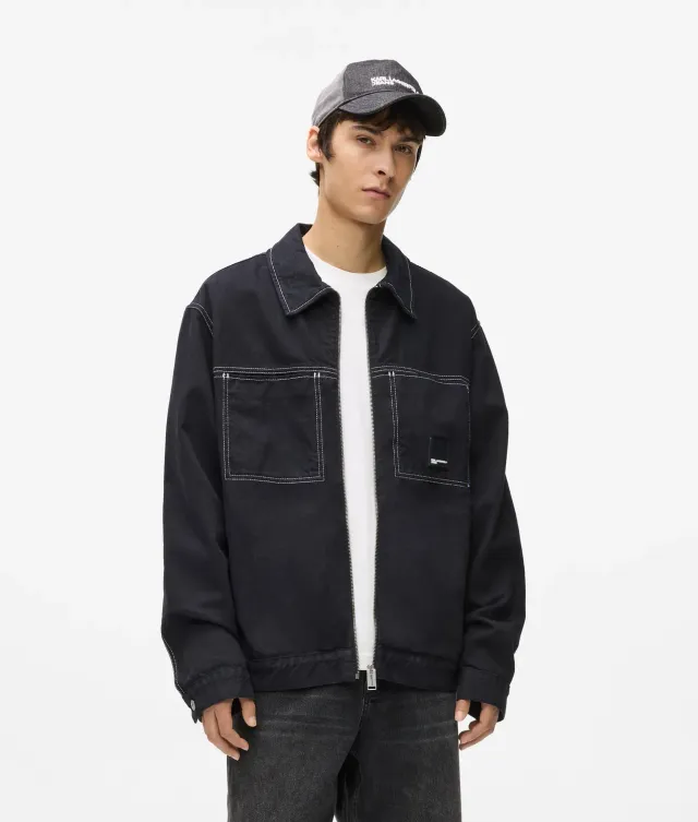 Karl Lagerfeld Jeans Kontrastnaht Jeansjacke Reißverschluss