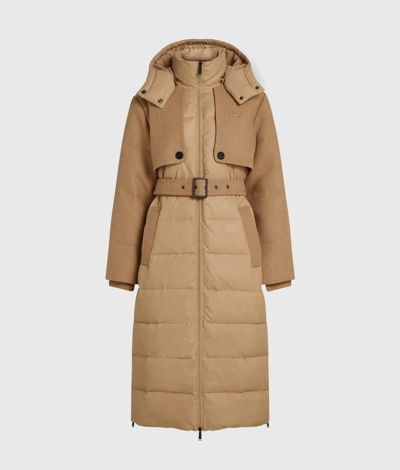 Karl Lagerfeld Belted Long Pufferjacke mit Gürtel