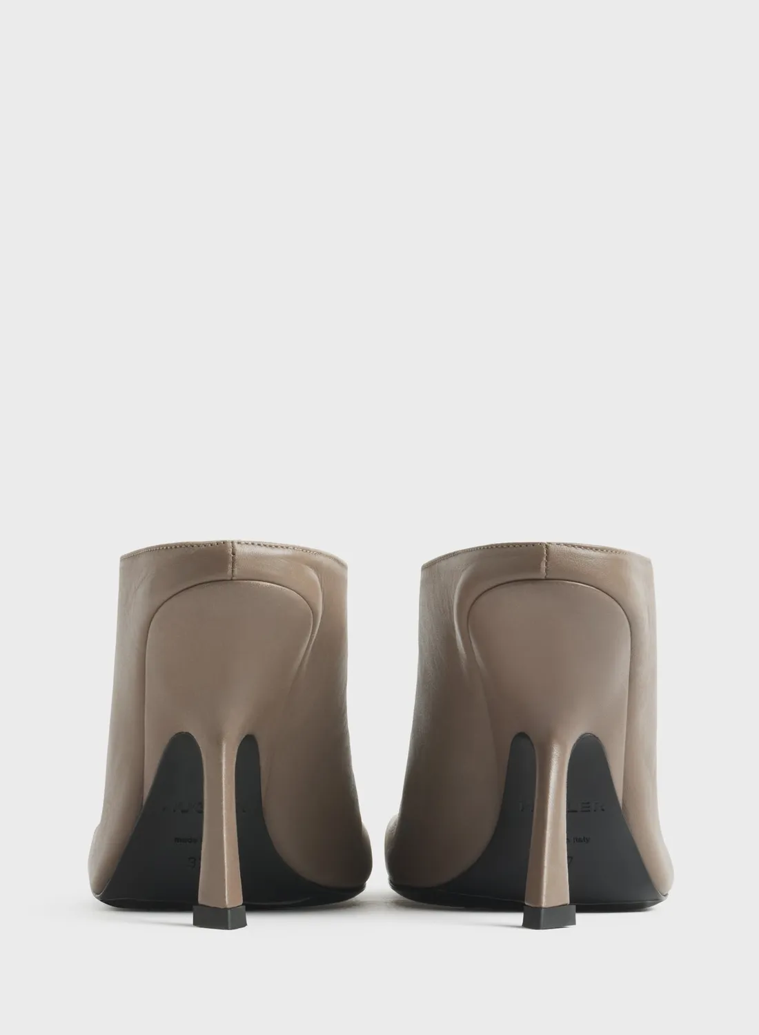 Mugler Square Mules 105 Leder dunkeltaupe Absatz