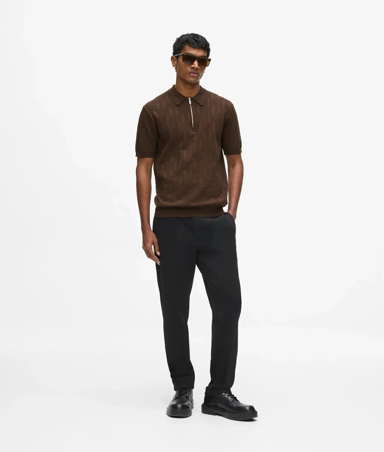 Karl Lagerfeld Monogram Zip Polohemd Jacquard