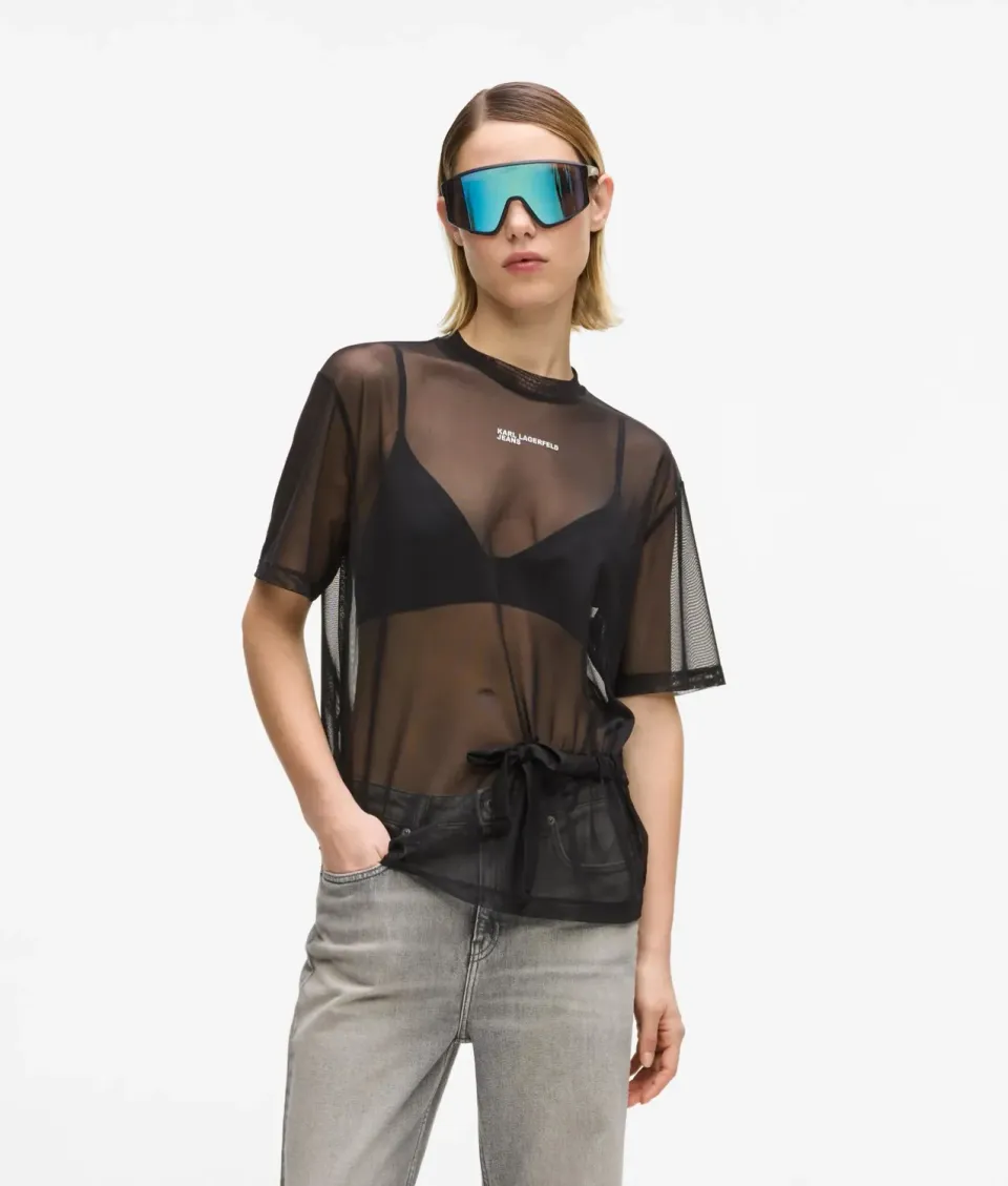 Karl Lagerfeld KL Jeans Mesh T-Shirt Damen schwarz
