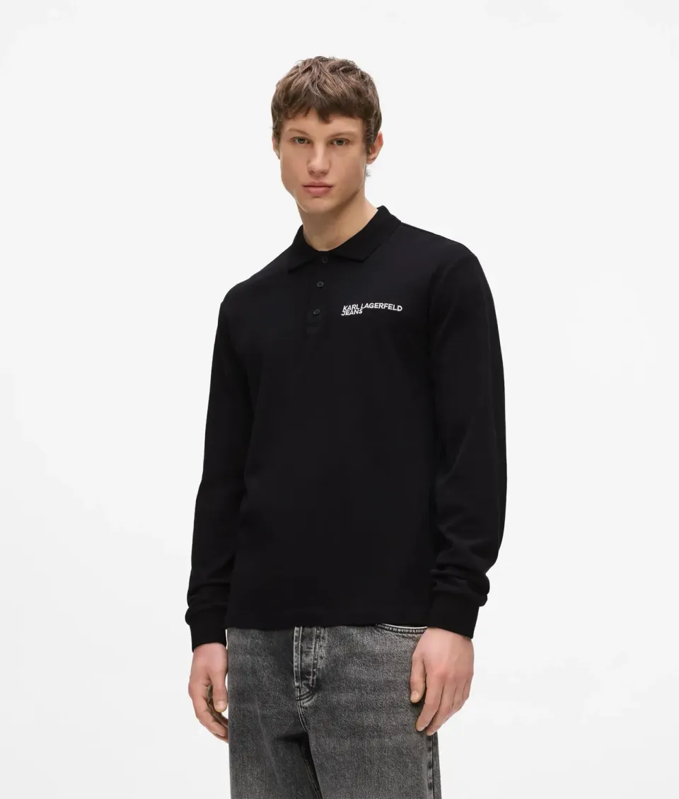 Karl Lagerfeld Jeans Langarm Polohemd Logo-Stickerei