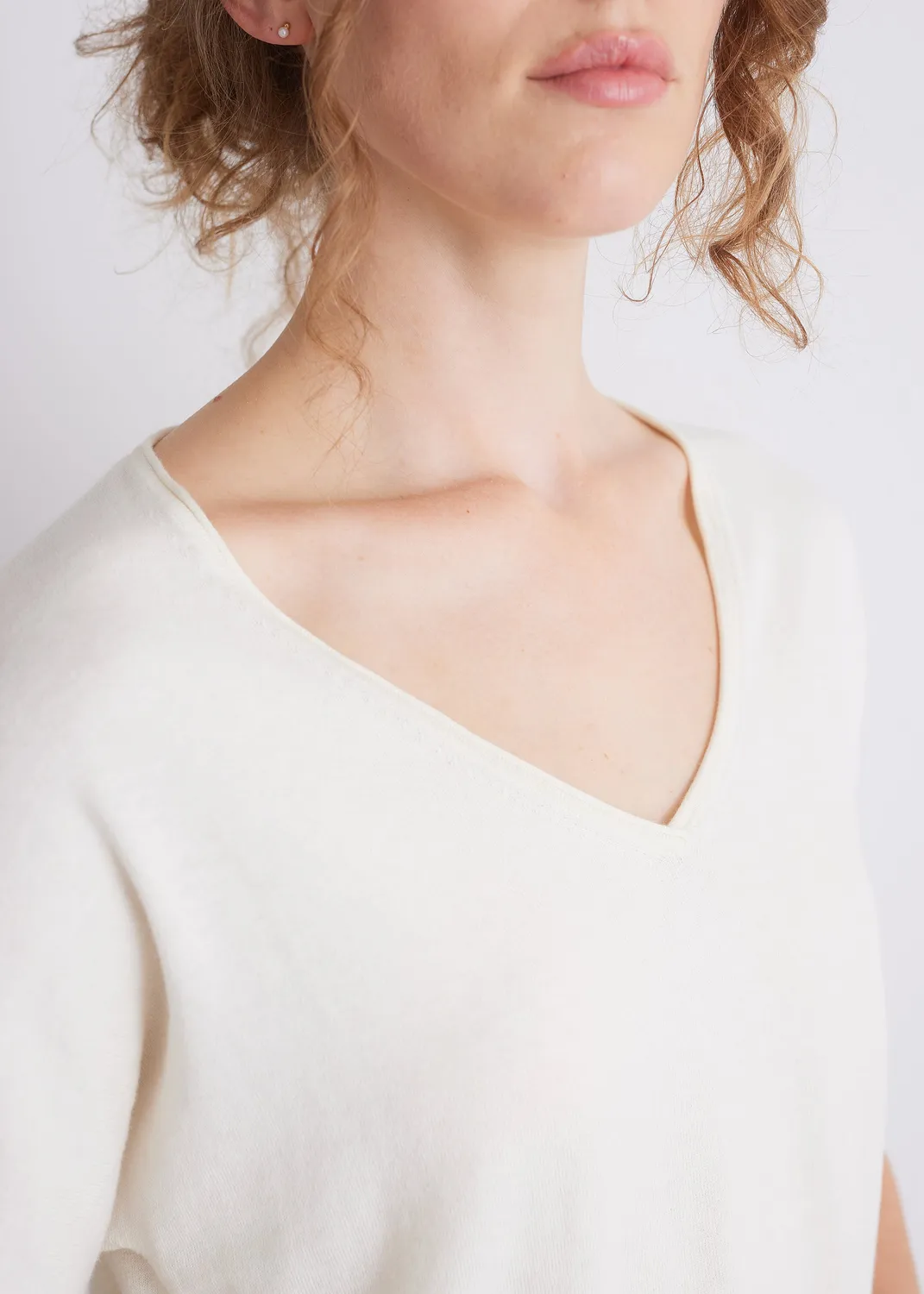 Senatex V-Ausschnitt-Pullover Baumwoll-Kaschmir Off-White GOTS