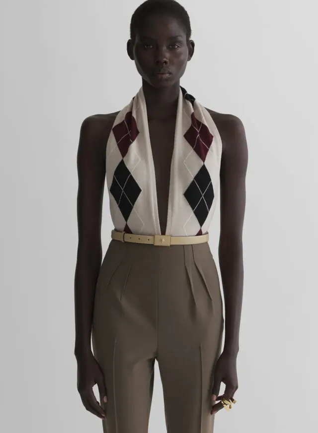 Mugler Argyle Bodysuit off-white Kaschmir Neckholder