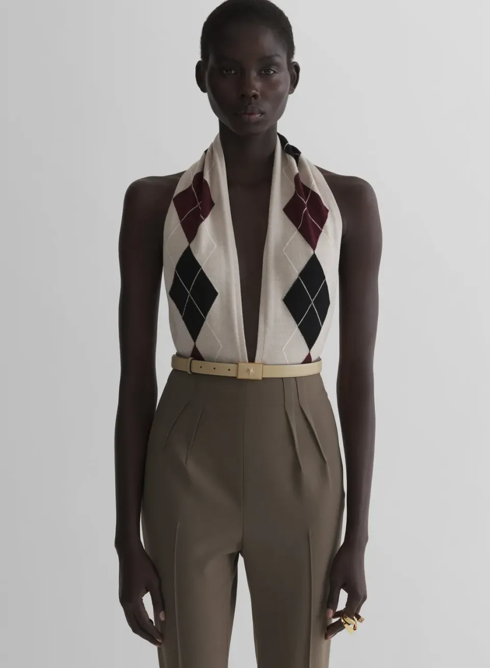 Mugler Argyle Bodysuit off-white Kaschmir Neckholder