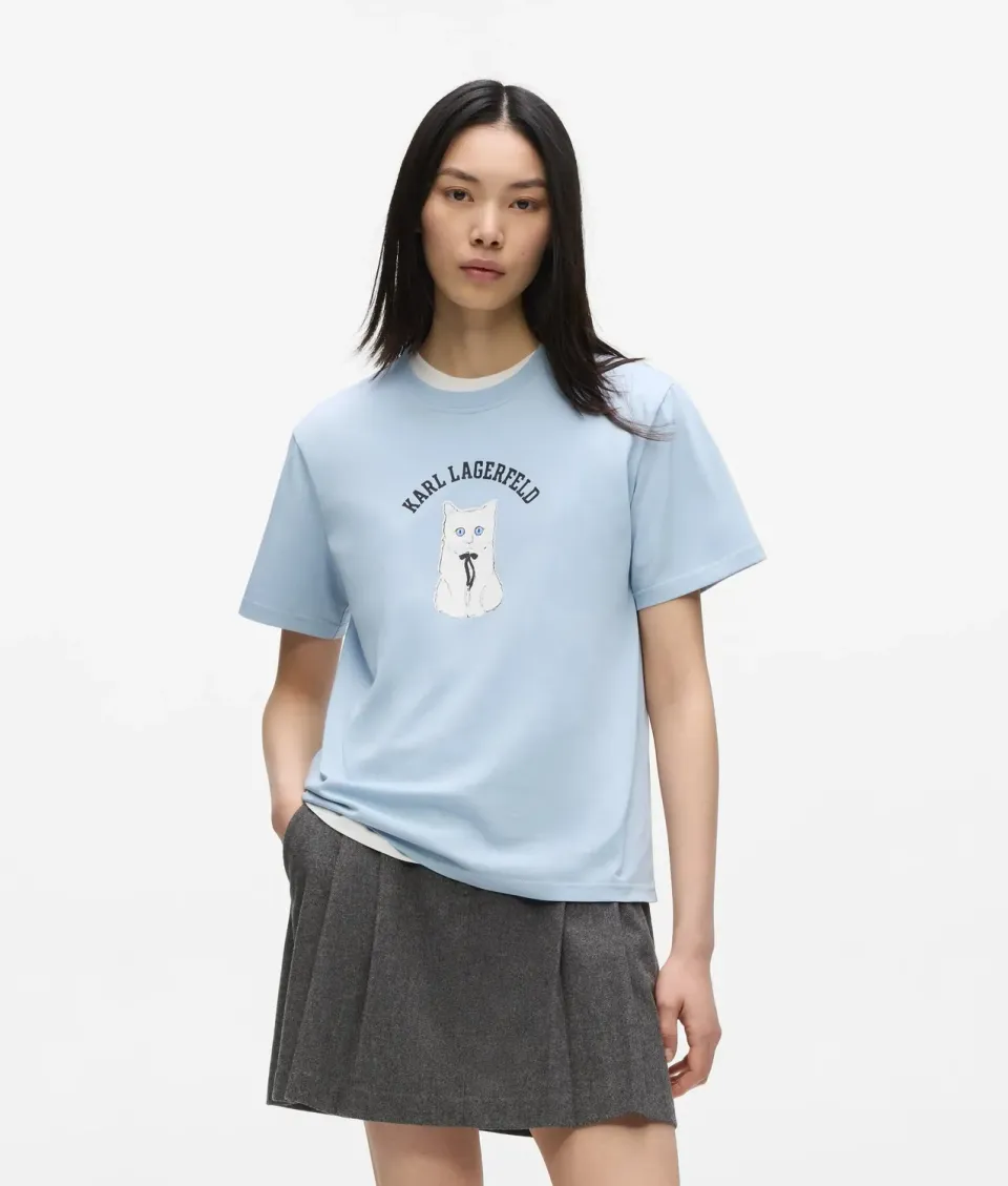 Karl Lagerfeld Ikon Choupette Sketch T-Shirt Damen Bio-Baumwolle