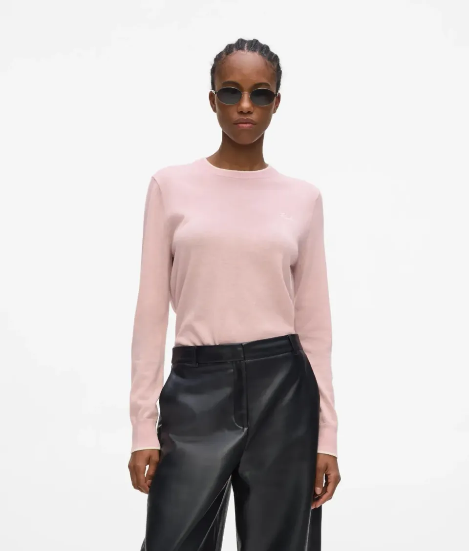 Karl Lagerfeld Merino Crewneck Pullover Wolle Kontrastpaspel