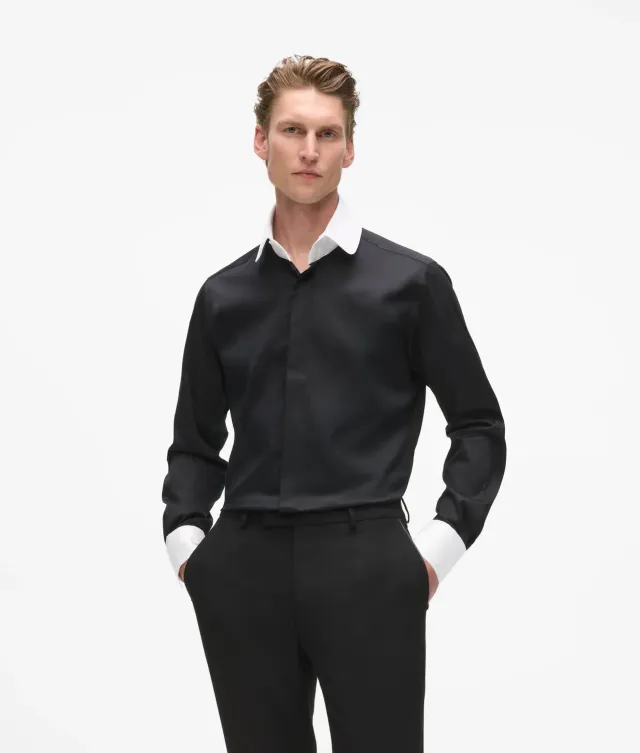 Karl Lagerfeld Modern-Fit Round Collar Hemd Stehkragen