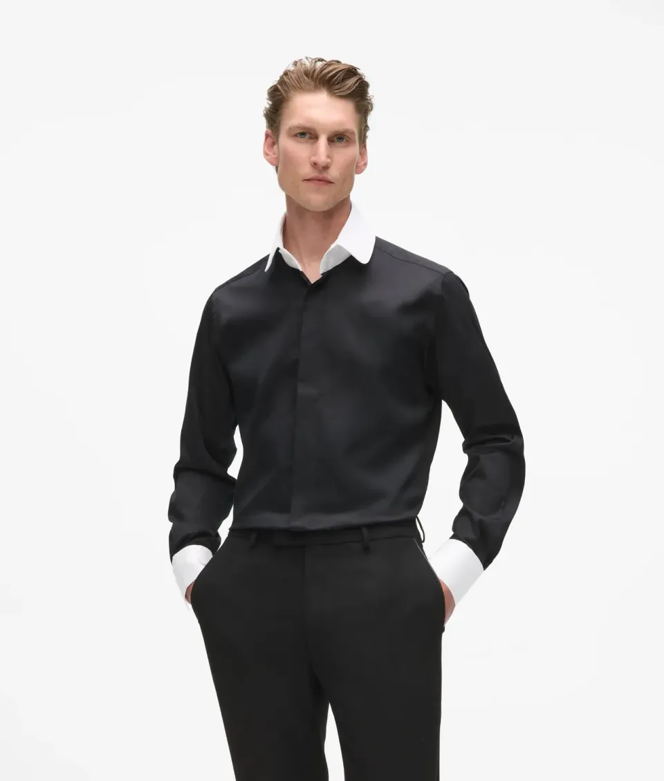 Karl Lagerfeld Modern-Fit Round Collar Hemd Stehkragen