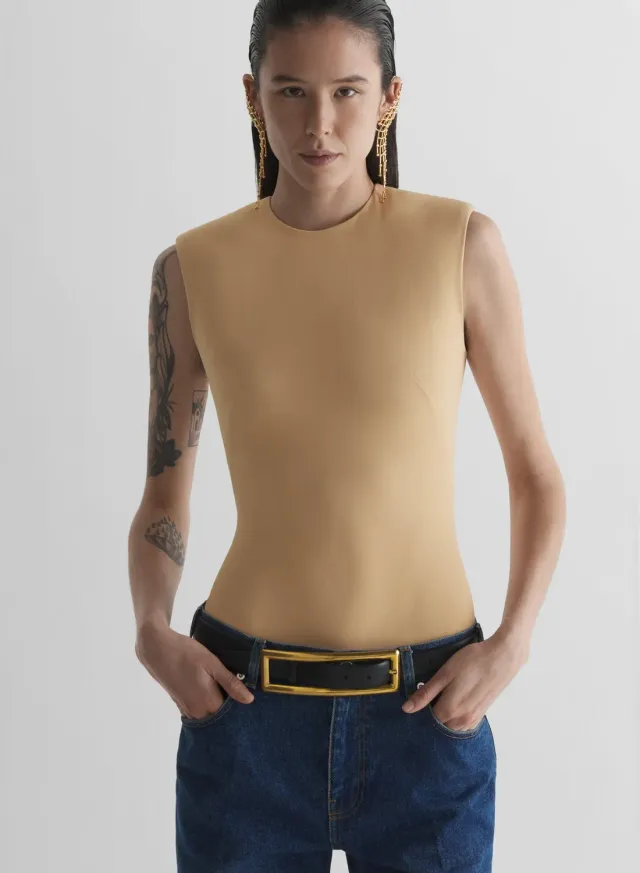 Mugler Sleeveless Bodysuit Body beige ärmellos