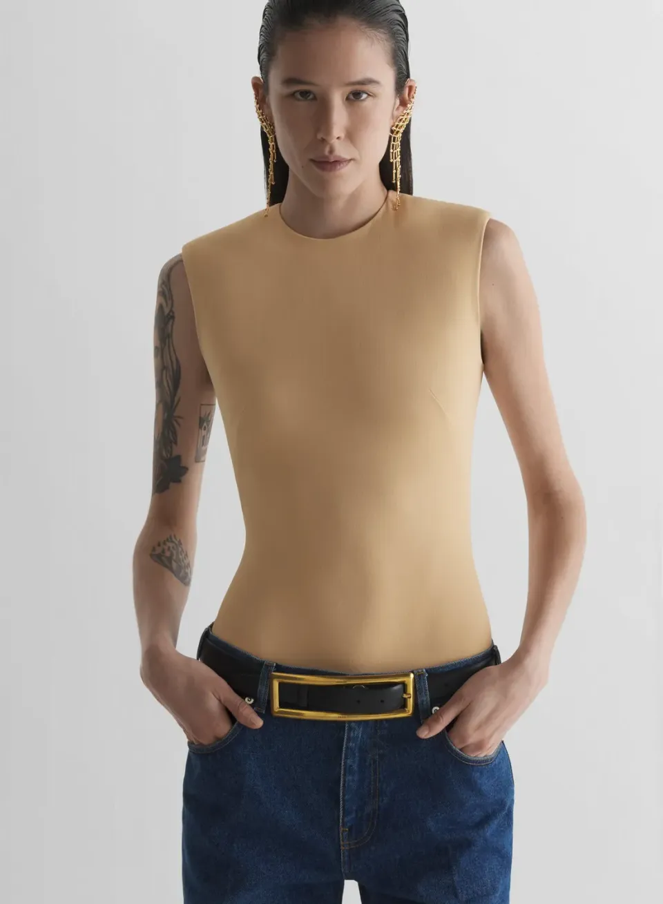 Mugler Sleeveless Bodysuit Body beige ärmellos