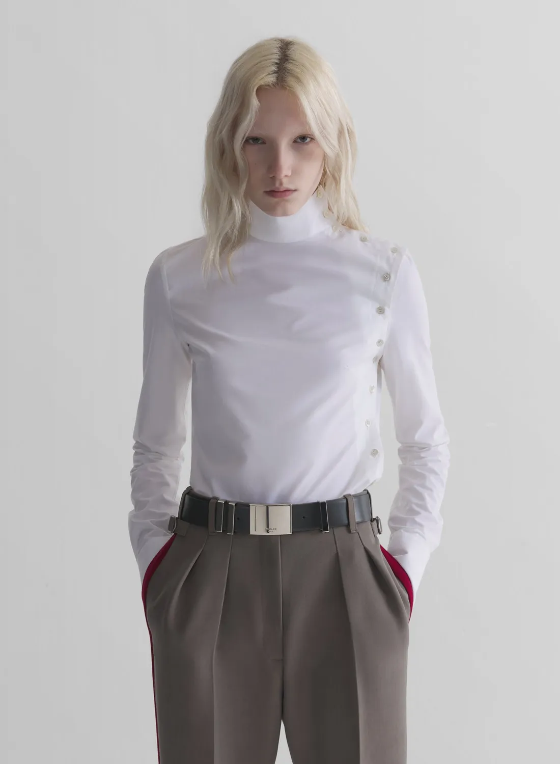 Mugler Fencing Shirt Hemd Khaki gerader Schnitt
