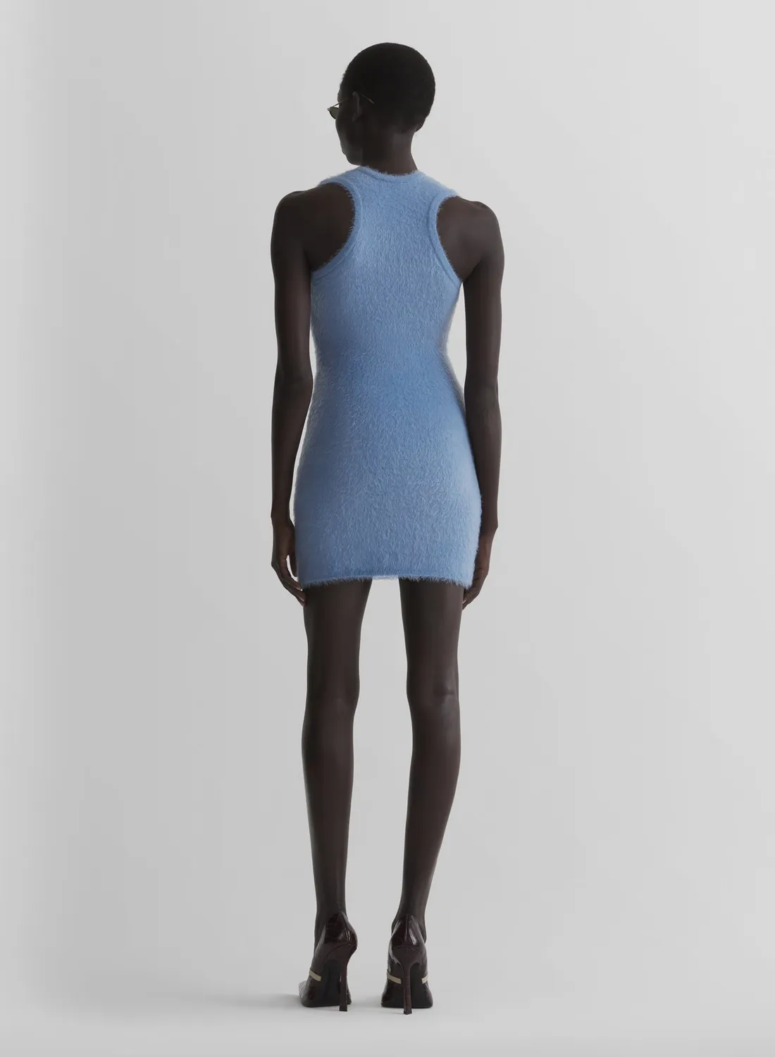 Mugler Brushed Knit Kleid Hellblau Mini