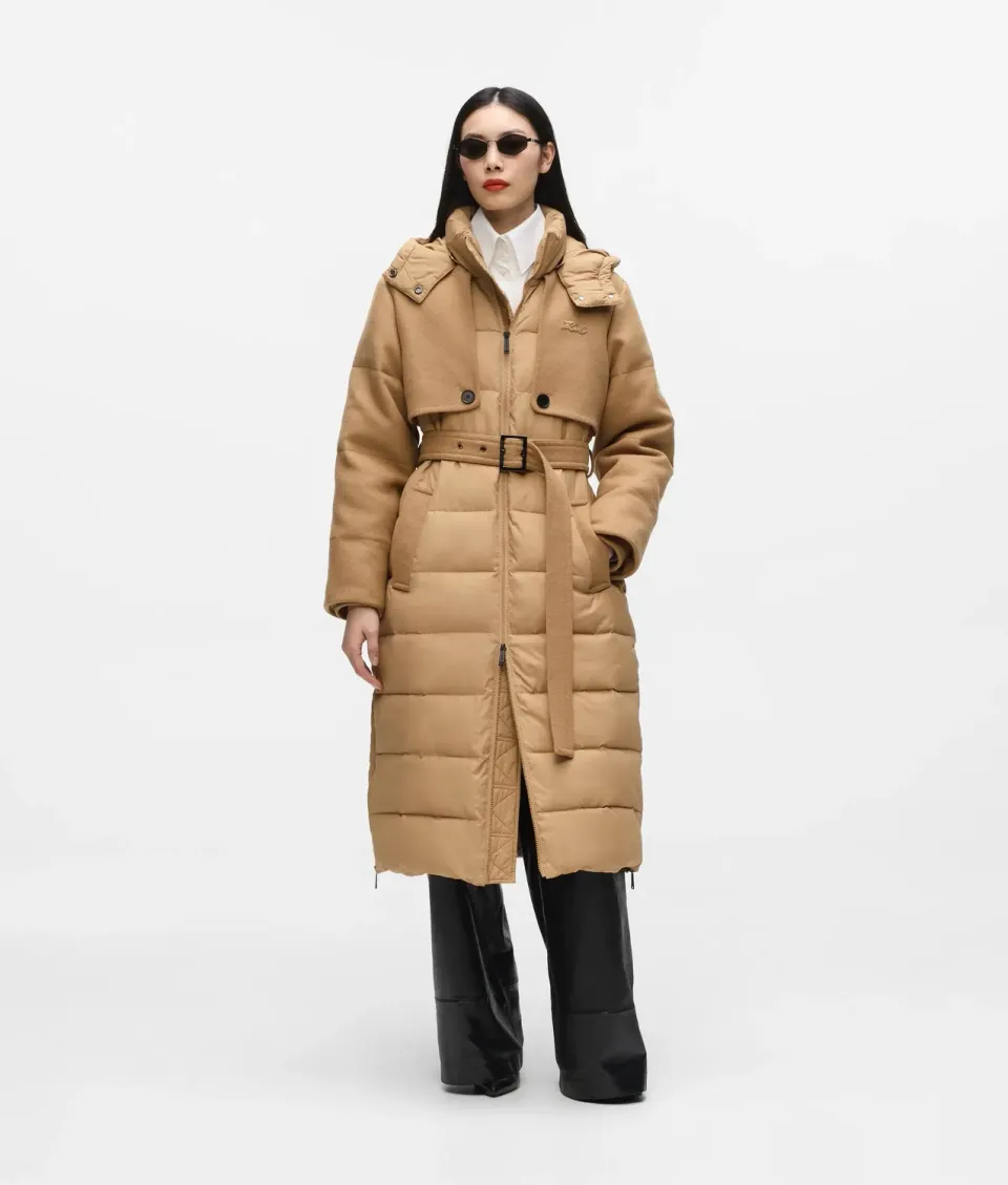 Karl Lagerfeld Belted Long Pufferjacke mit Gürtel