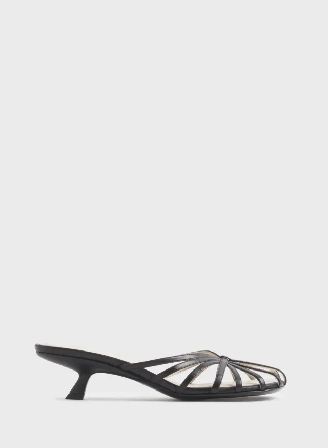 Mugler Knotted Strap 45 Mules Schwarz Lammleder