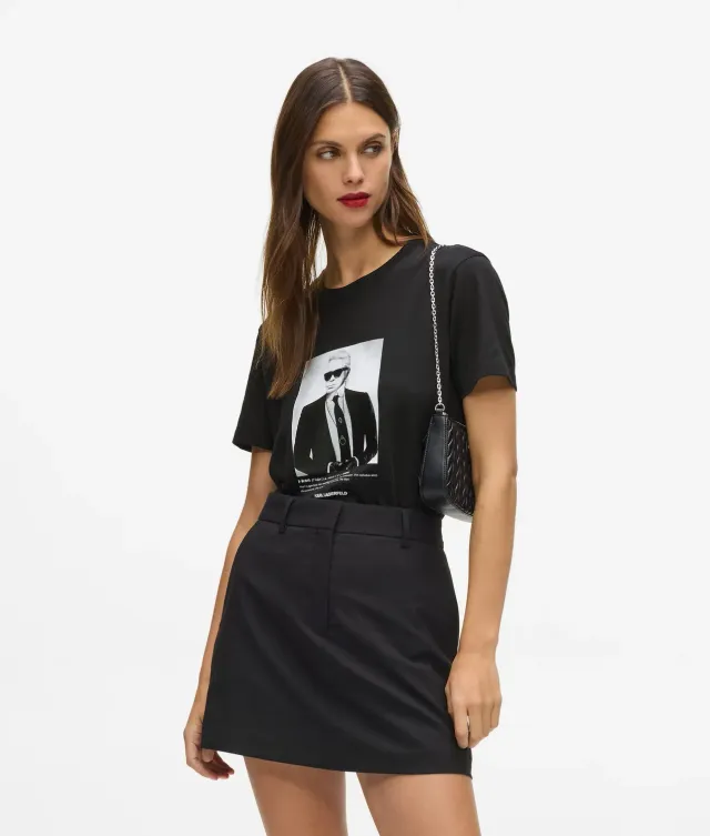 Karl Lagerfeld Portrait T-Shirt Baumwolle mit Choupette