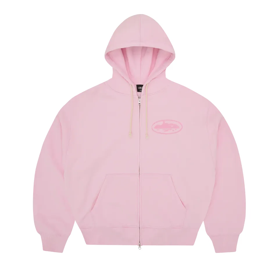 Corteiz Island Knockout Zip Hoodie Pink Baumwolle