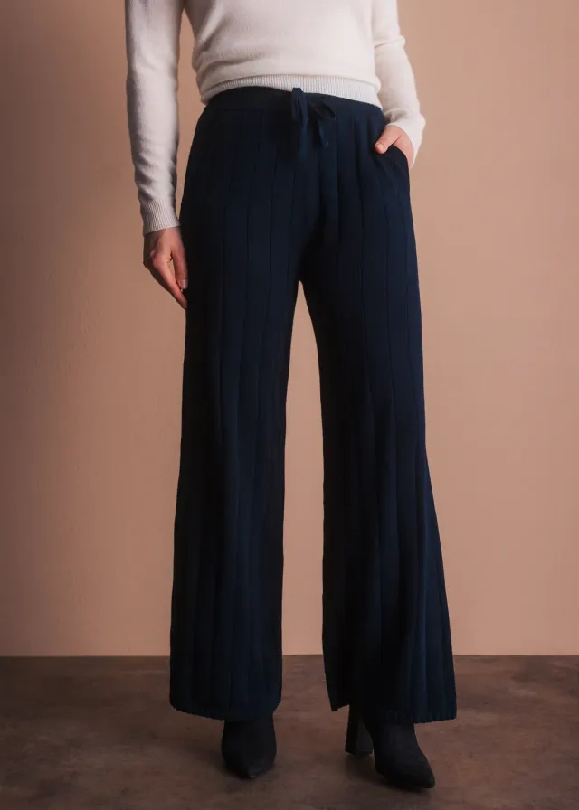 Senatex Weite Strickhose mit Ripp-Struktur Hose Navy Baumwolle