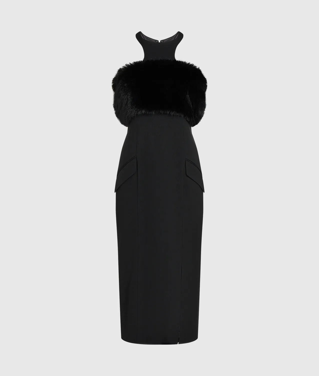 Karl Lagerfeld Faux-Fur Trim Kleid Midi Racerback 0-10