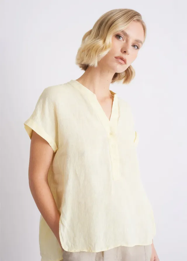 Senatex Leinenbluse mit V-Ausschnitt Leinenbluse Vanilla 34