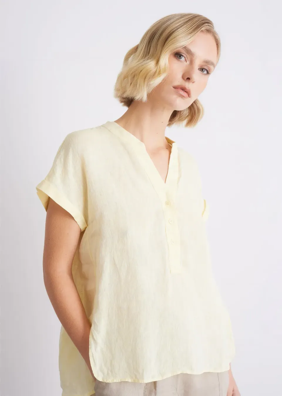 Senatex Leinenbluse mit V-Ausschnitt Leinenbluse Vanilla 34