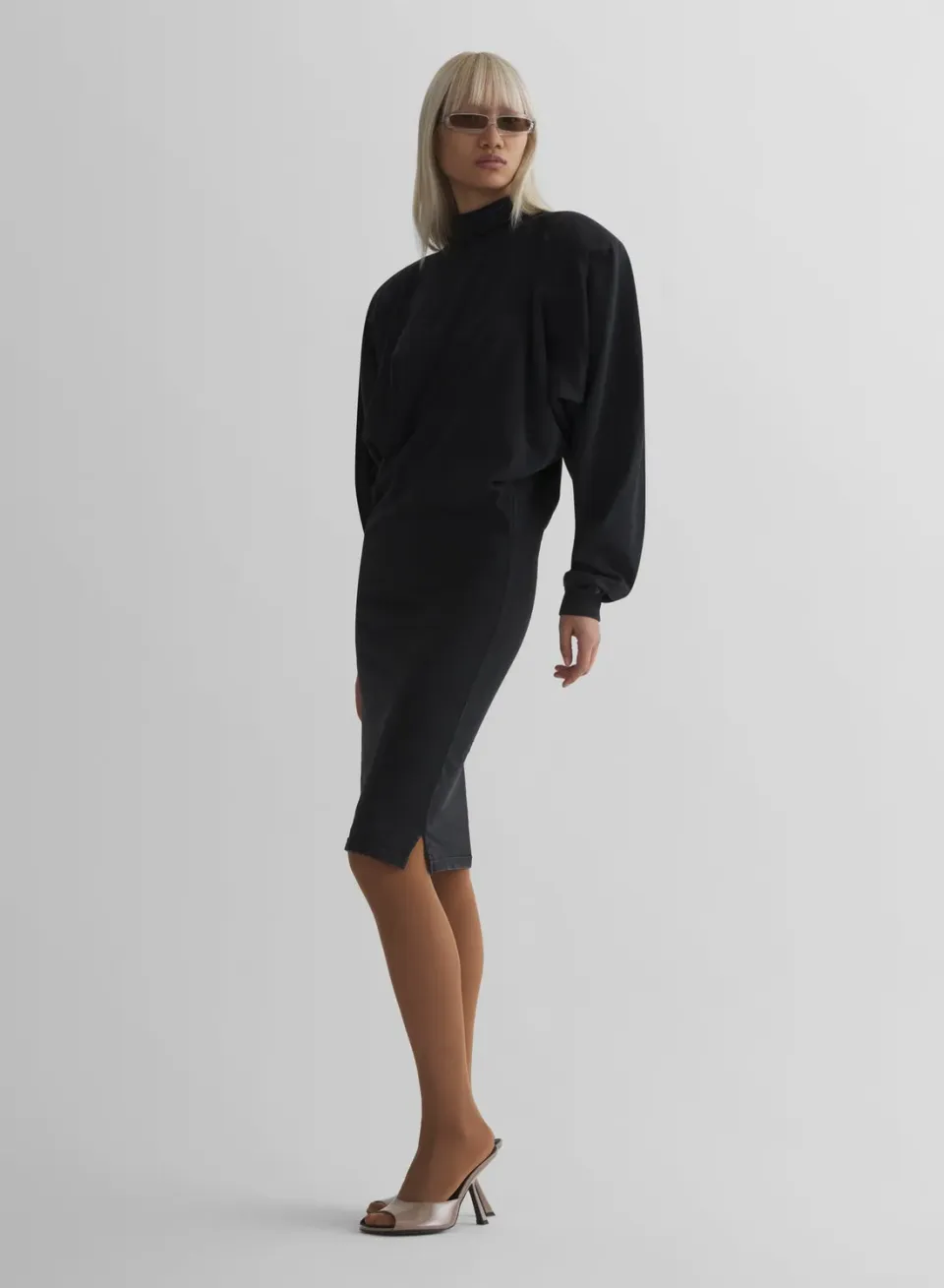 Mugler Bat Sleeves T-Shirt Kleid Schwarz Midi