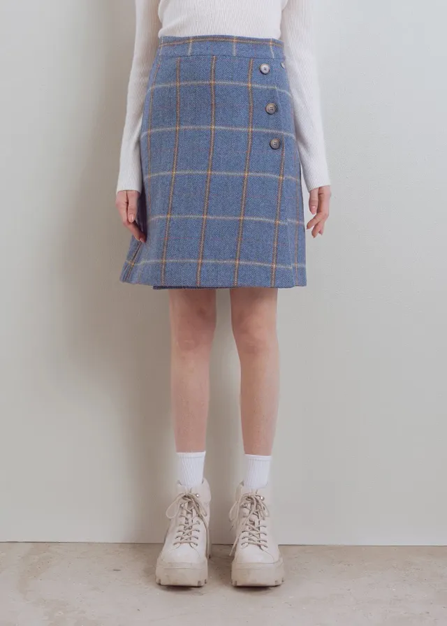 Senatex Karierter Minirock Knopfleiste Denim Check Wolle