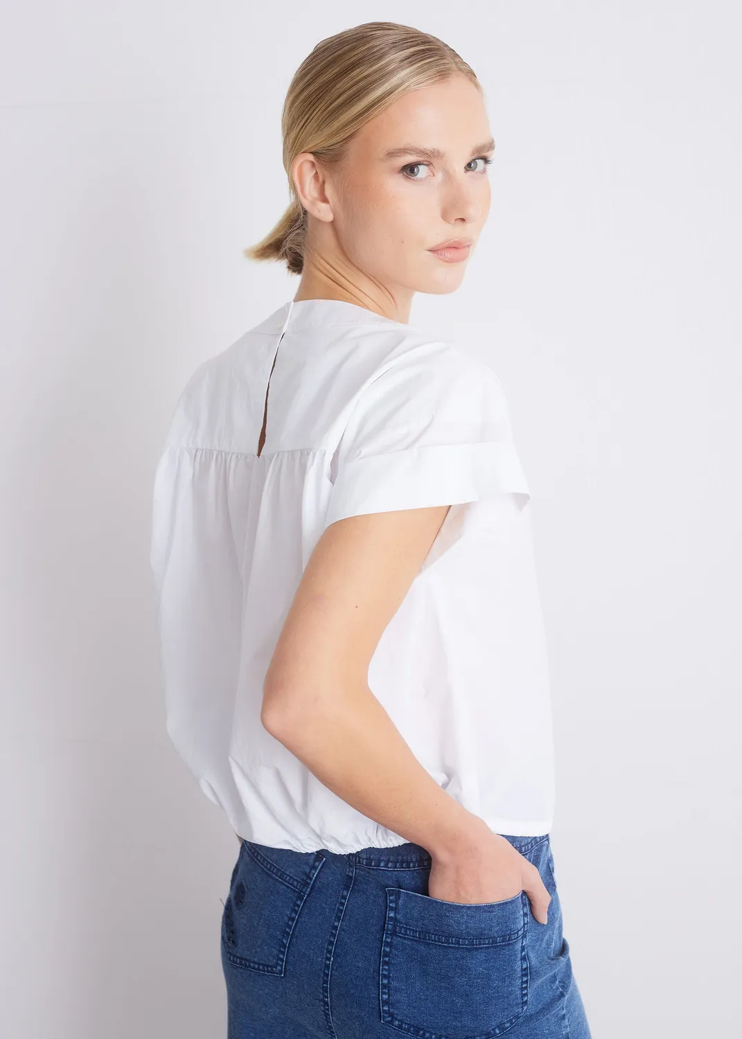 Senatex Tunnelzug Bluse White GOTS-Baumwolle