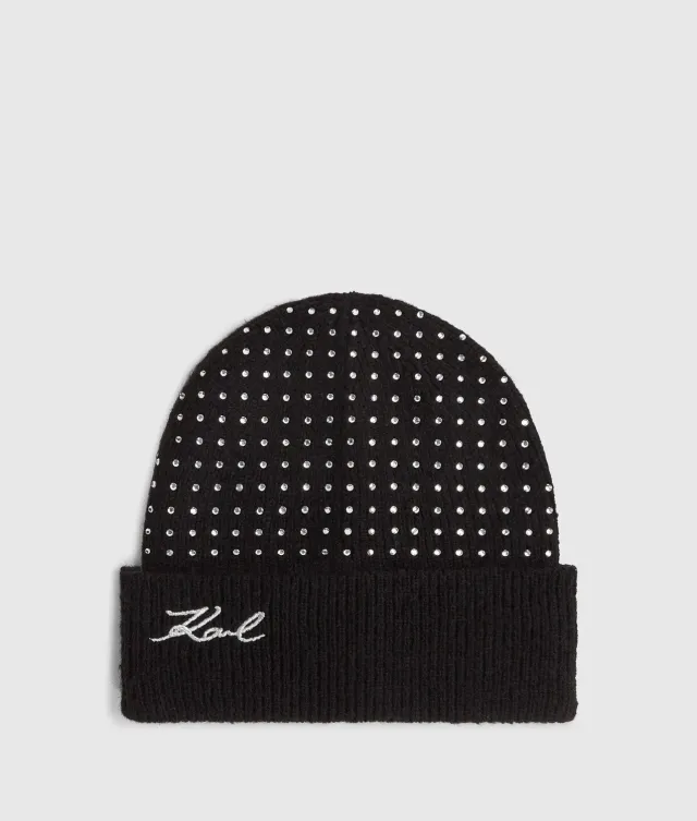 Karl Lagerfeld K/Signature Beanie Strass Rippstrick