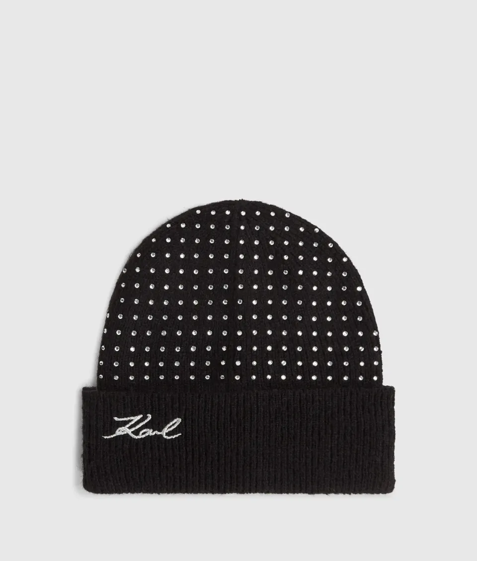 Karl Lagerfeld K/Signature Beanie Strass Rippstrick