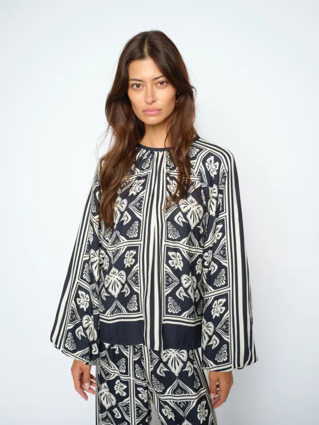 Mos Mosh MMMilkey Linocut Bluse Print mit Rundhals