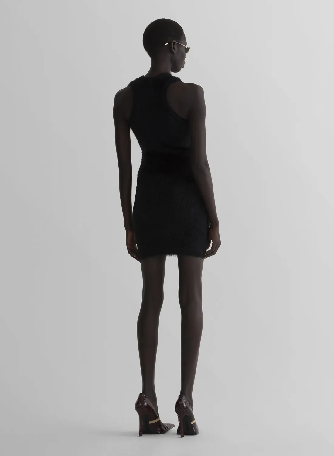 Mugler Brushed Knit Minikleid schwarz ärmellos