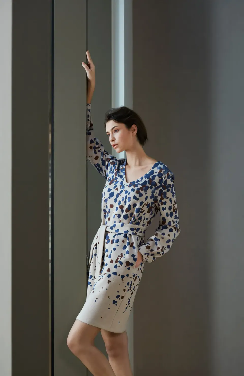 Senatex Leo-Print Lyocell Kleid Denim Dot Overall fließend