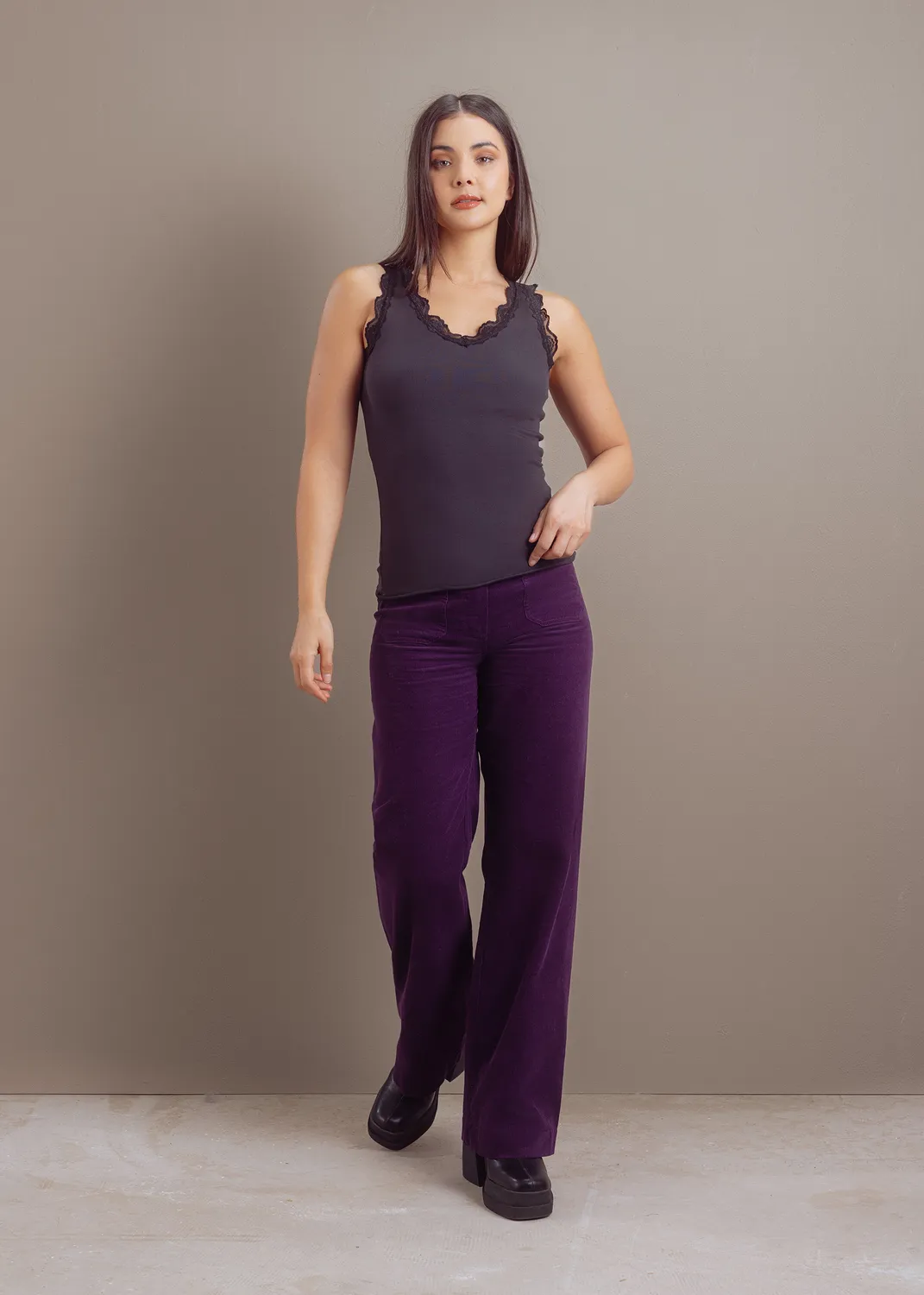 Senatex Ripp-Top mit Spitze Cream Baumwollmix