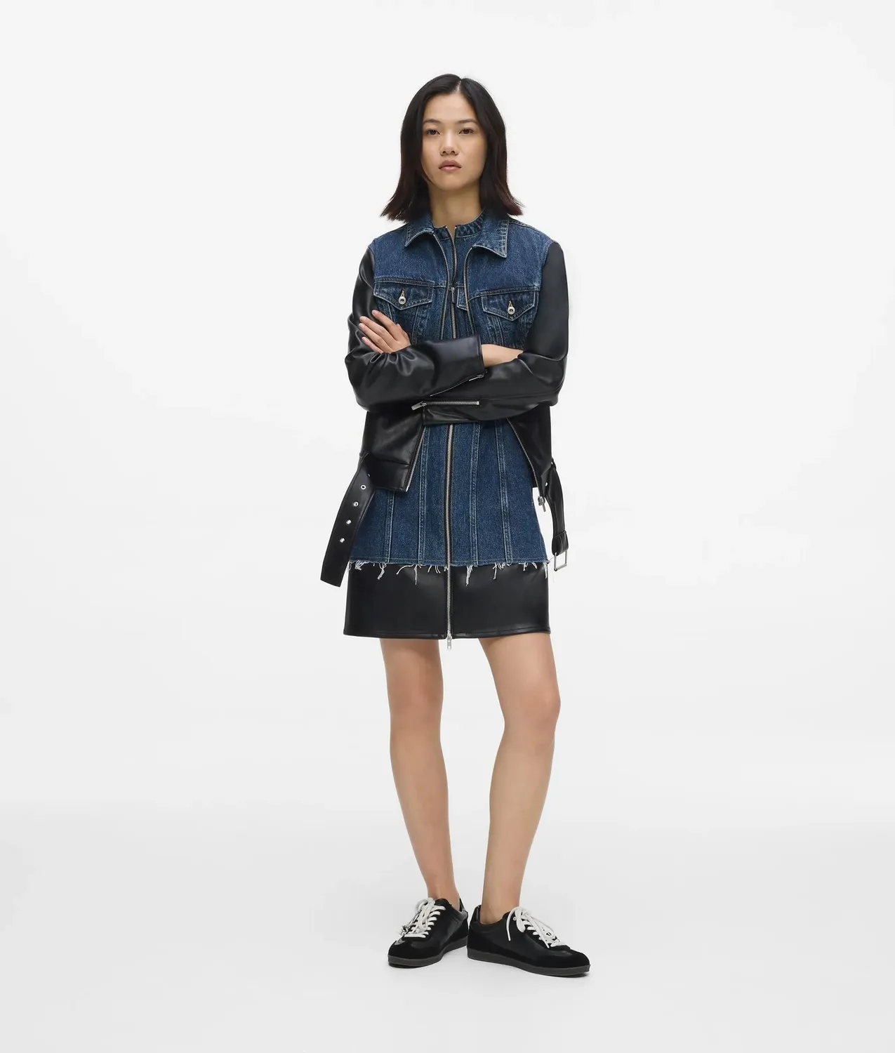 Karl Lagerfeld KL Jeans Kleid Kunstleder Denim Gürtel