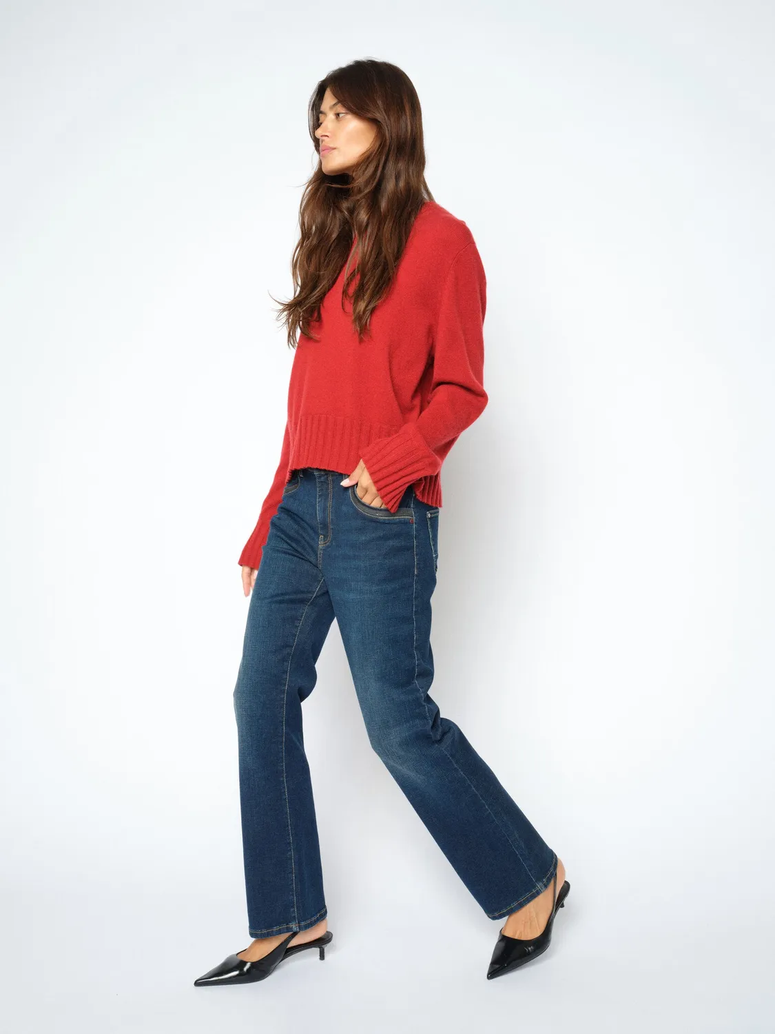 Mos Mosh MMCecilia Perla Jeans Mid Blue Flare High Waist