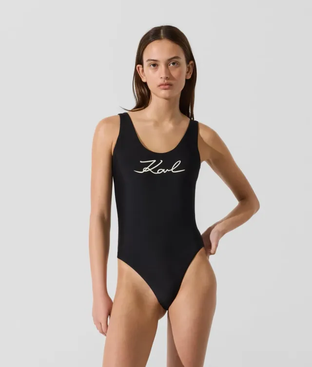 Karl Lagerfeld Signature Badeanzug Scoop-Neck Logo cheeky