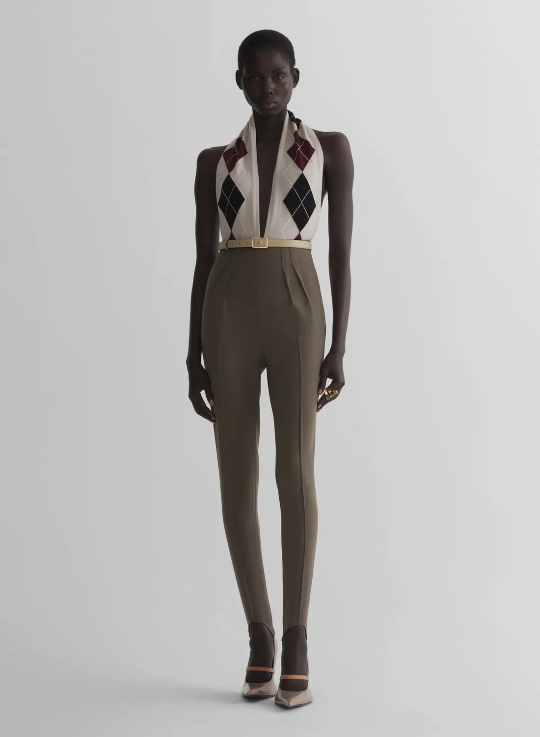Mugler Argyle Bodysuit off-white Kaschmir Neckholder