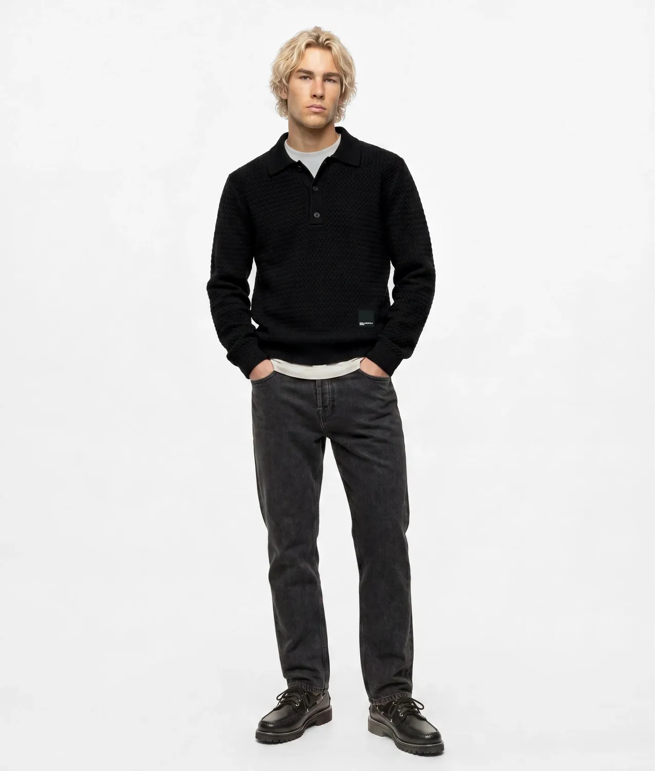 Karl Lagerfeld KL Jeans Strickpolo Langarm Shirt