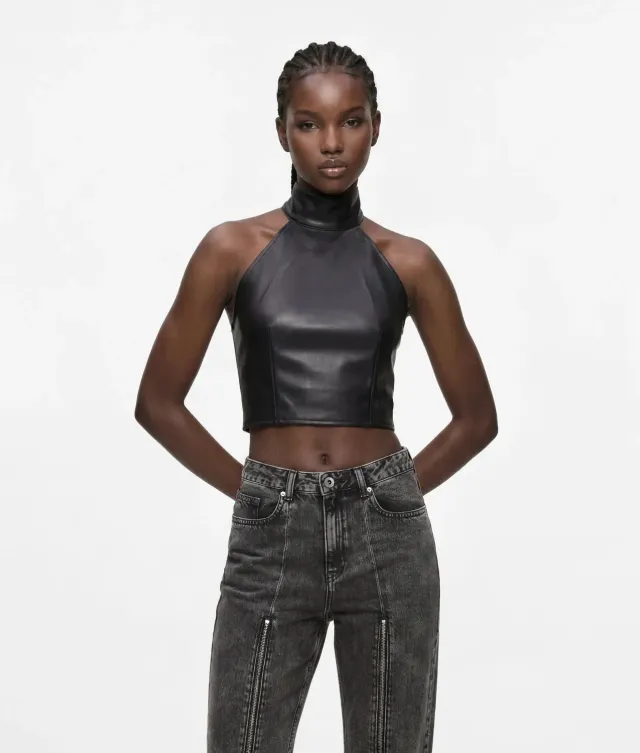 Karl Lagerfeld KL Jeans Neckholder Top Kunstleder schwarz
