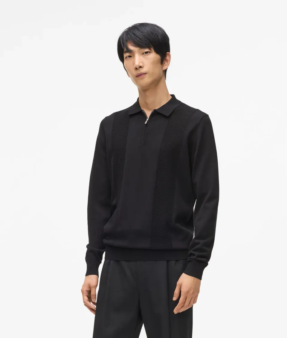 Karl Lagerfeld Zip-up Polo Langarm Metall-Reißverschluss Herren