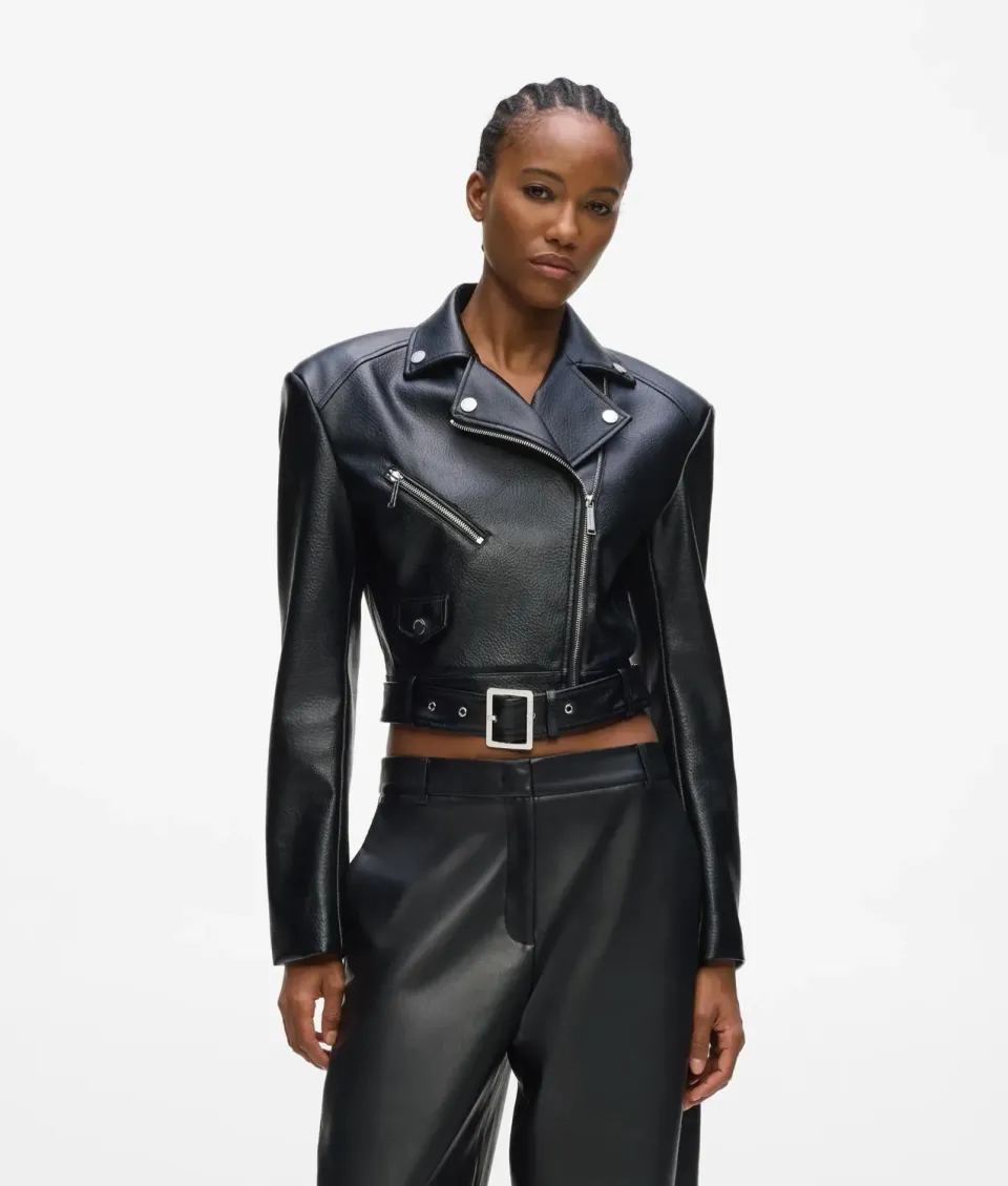 Karl Lagerfeld Bikerjacke Kunstleder Cropped Gr. 8