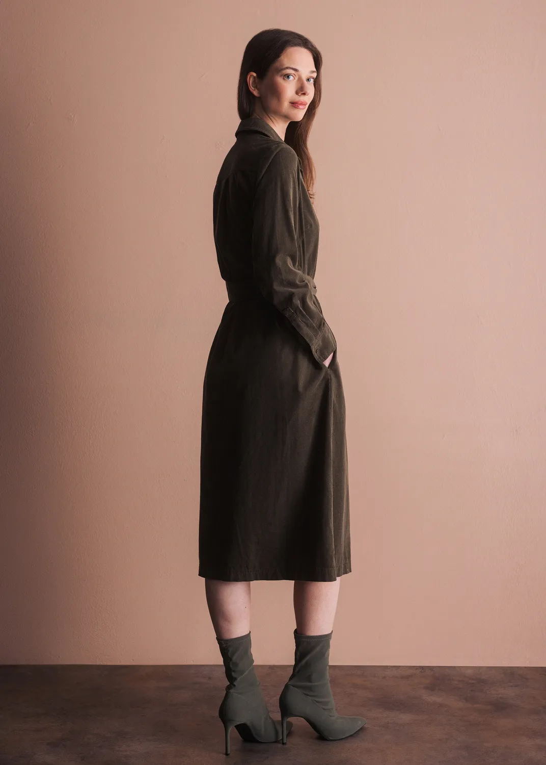 Senatex Hemdblusenkleid aus Cord mit Bindegürtel Kleid Navy Bio