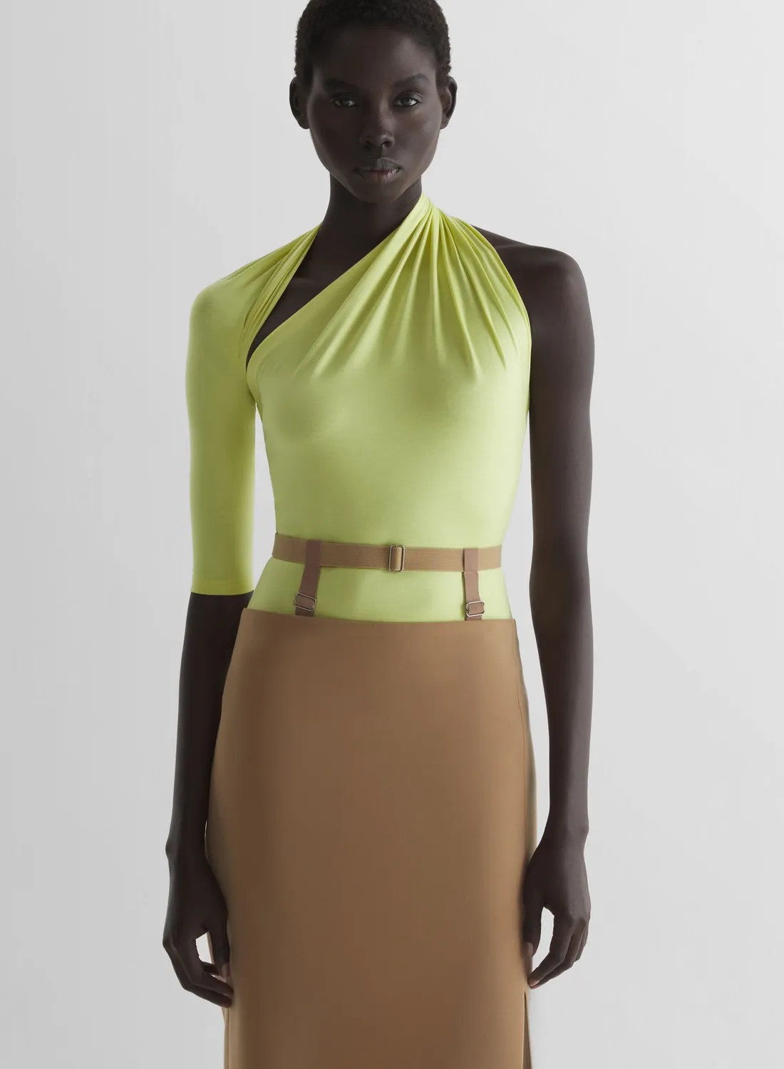 Mugler Draped Loop Jersey Top Blau Seide
