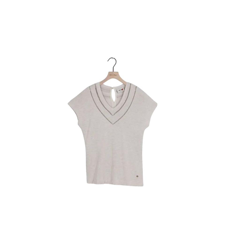 Mos Mosh MMCoel V-Neck Tee Top Cement XS V-Ausschnitt