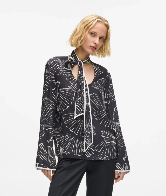 Karl Lagerfeld Fan Print Bluse Schal-Top