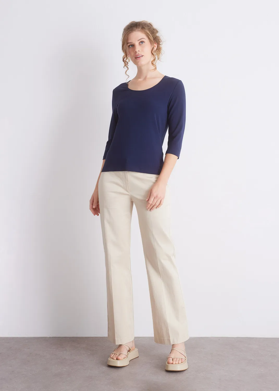 Senatex 3/4-Arm Shirt Off-White Viskose-Baumwolle