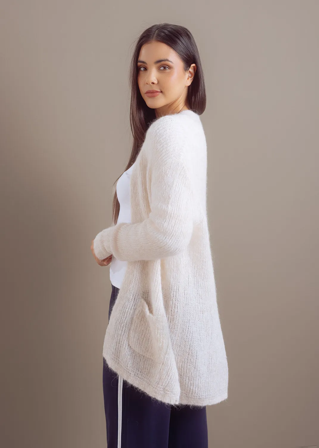 Senatex Strickjacke Alpaka-Mix Cardigan Chalk mit Taschen