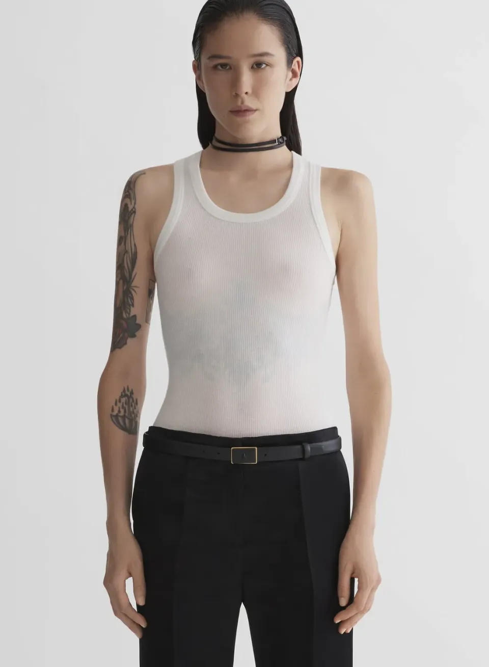 Mugler Ribbed Tank Top Trägertop Schwarz Ripp