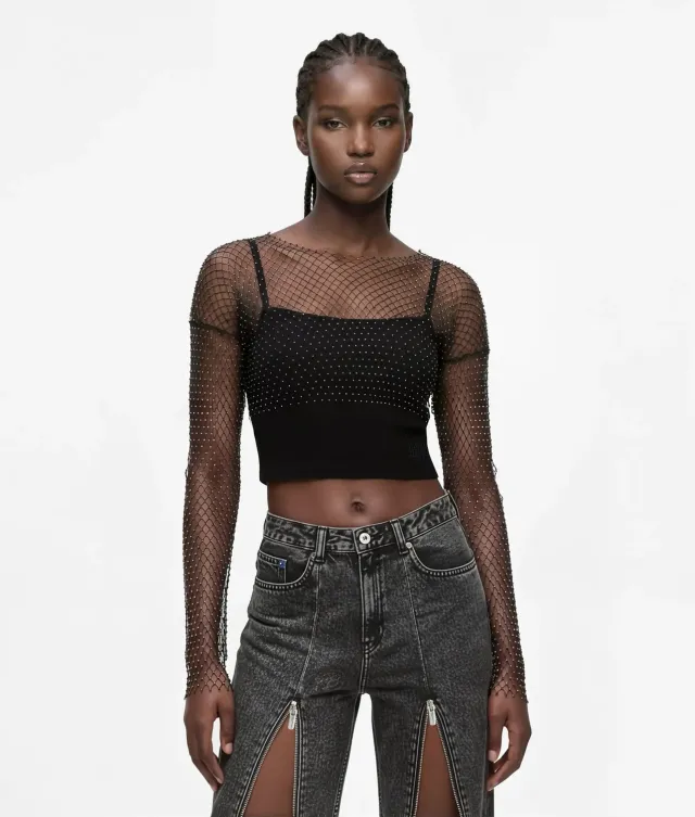 Karl Lagerfeld KL Jeans Chainmail Mesh Top Cropped